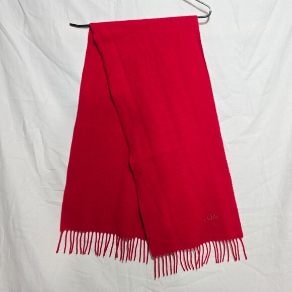 Vtg FENDI Embroidered Wool Scarf - Red - 11 1/2" x 52" - Picture 1 of 4